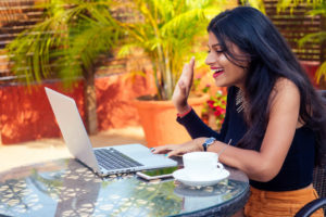 indian woman outside video chatting