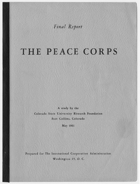 The final peace corp report on white paper, bound by black binding