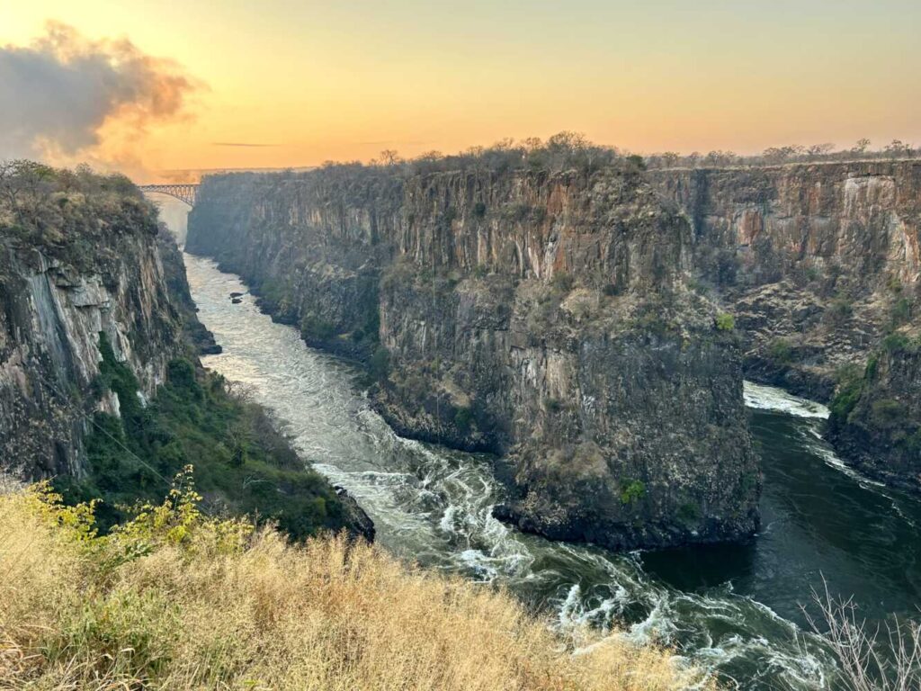 A river with sharp peaks surrounding it