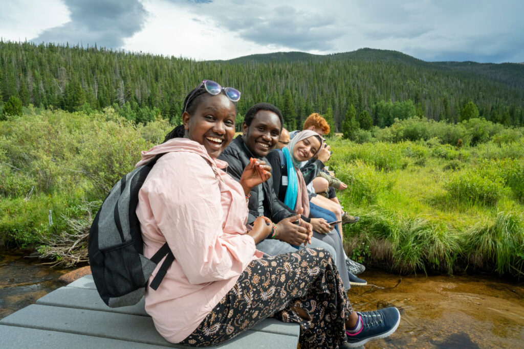 International students having fun on a trip to the Colorado nature