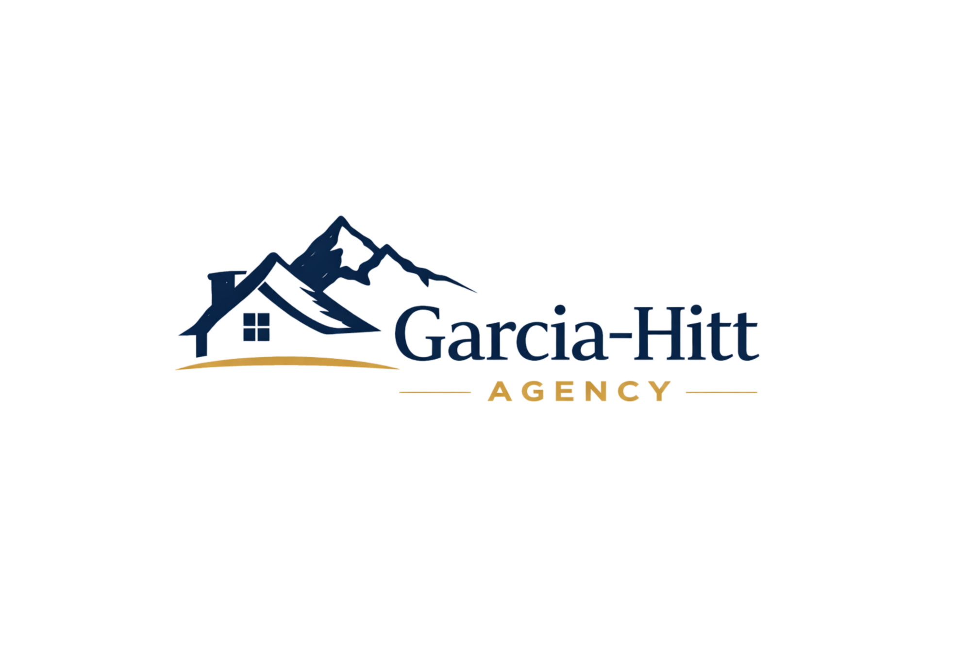 Company logo with a house and mountains and the words Garcia - Hitt Agency