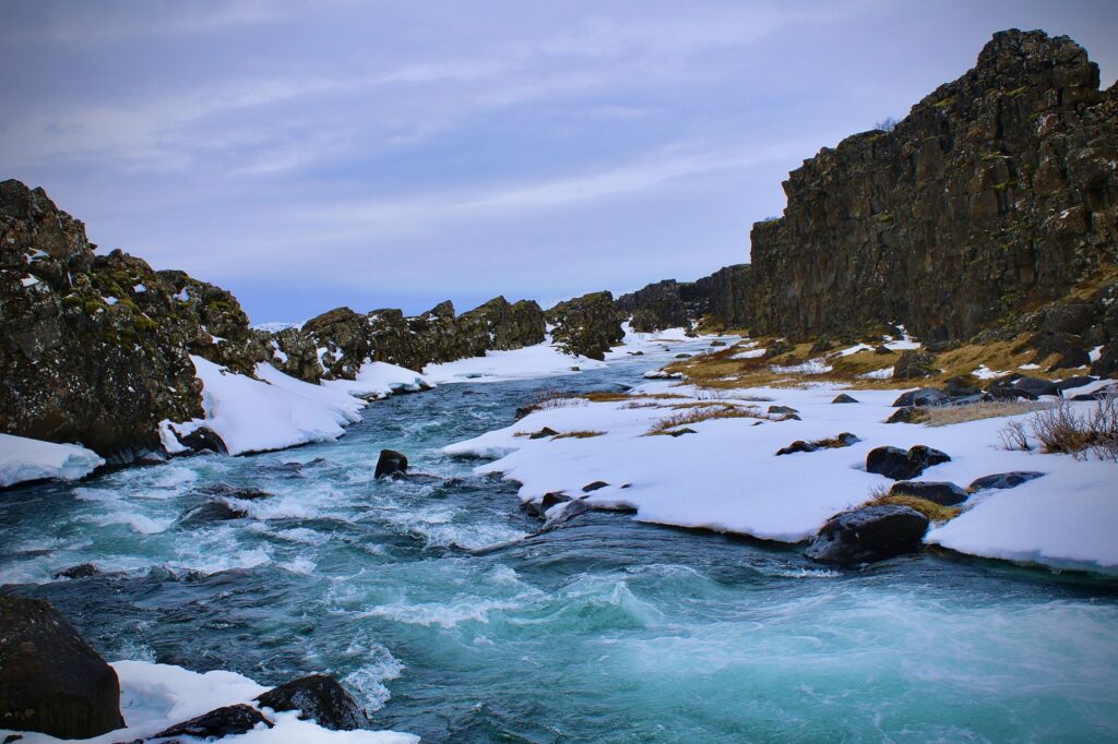 a scenic ice capped river
