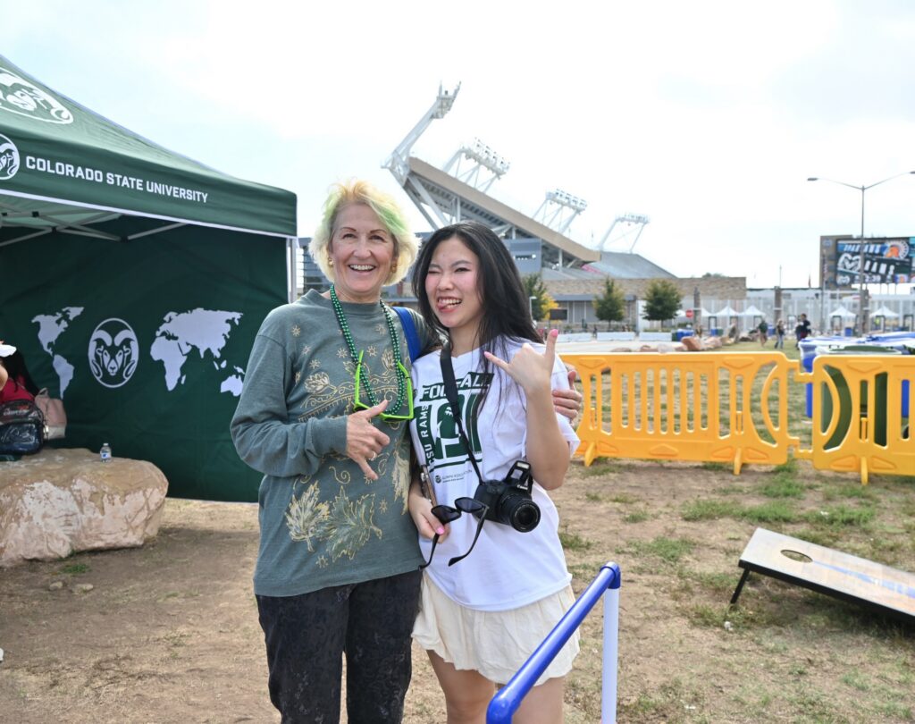 Two women at a football tailgate