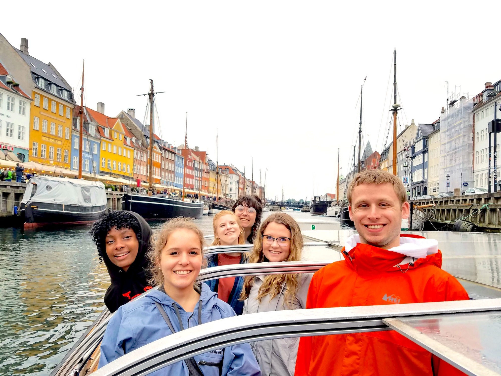A group of students on a river cruise in Denmark