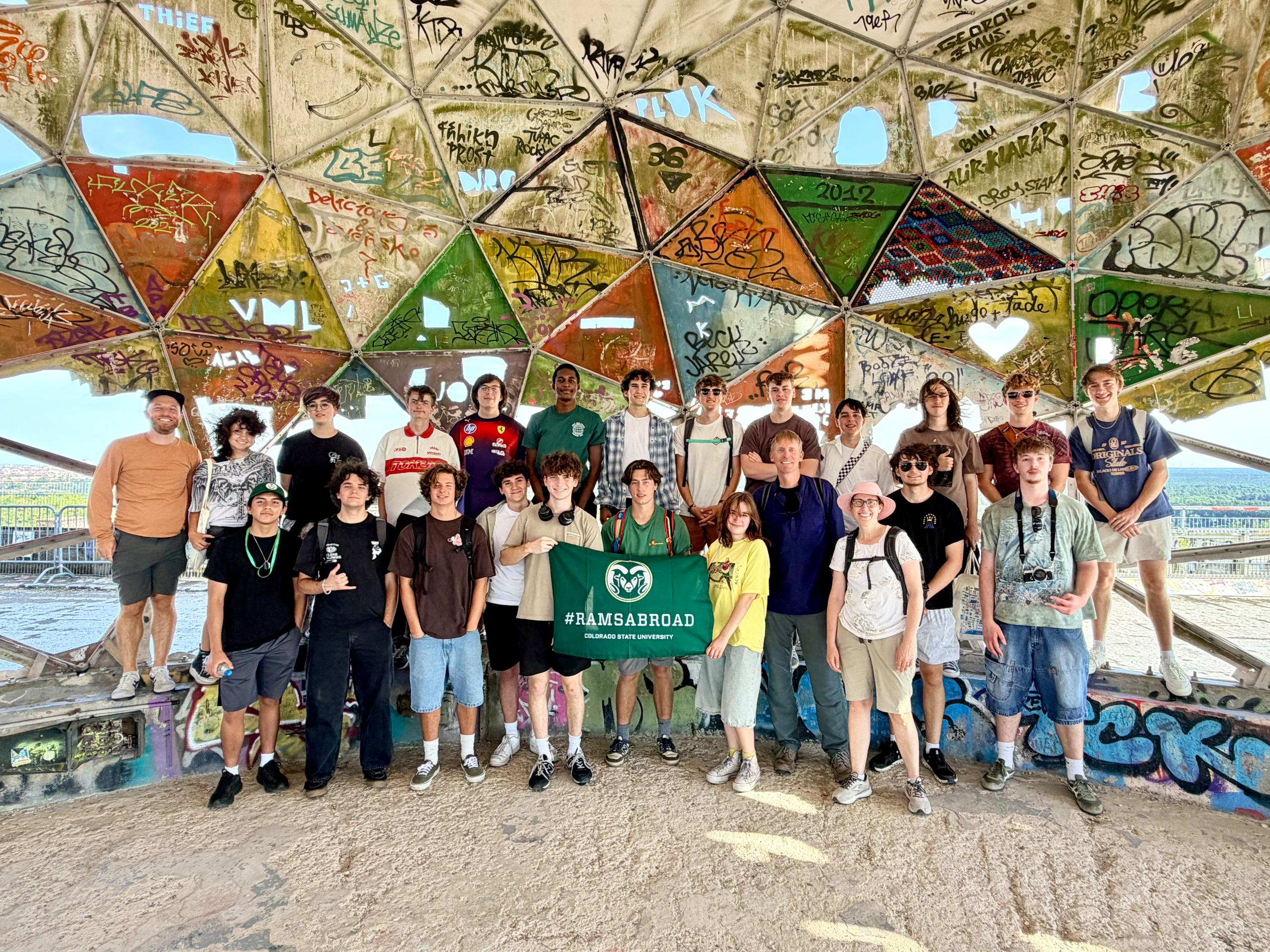 Students in Berlin Germany in front of a art installation