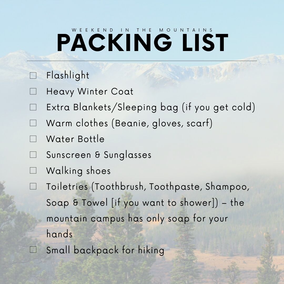weekend in the moutanins Packing List